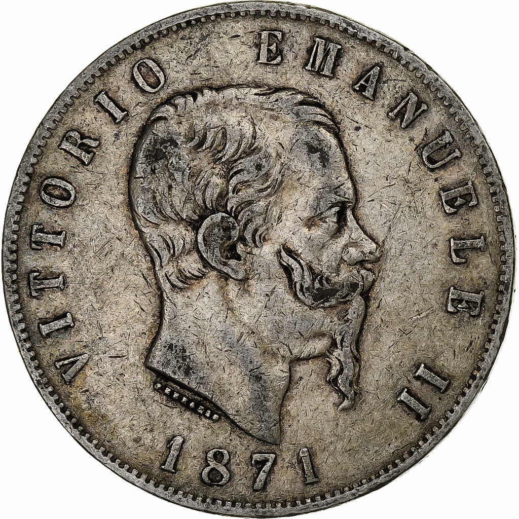 Italy, Vittorio Emanuele II, 5 Lire, 1871, Milan, Silver, VF(20-25), KM:8.3