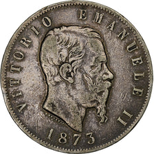 Italie, Vittorio Emanuele II, 5 Lire, 1873, Milan, Argent, TB, KM:8.3