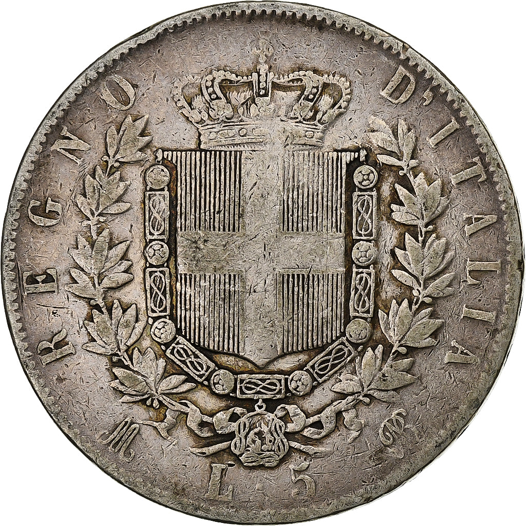 Italie, Vittorio Emanuele II, 5 Lire, 1873, Milan, Argent, TB, KM:8.3