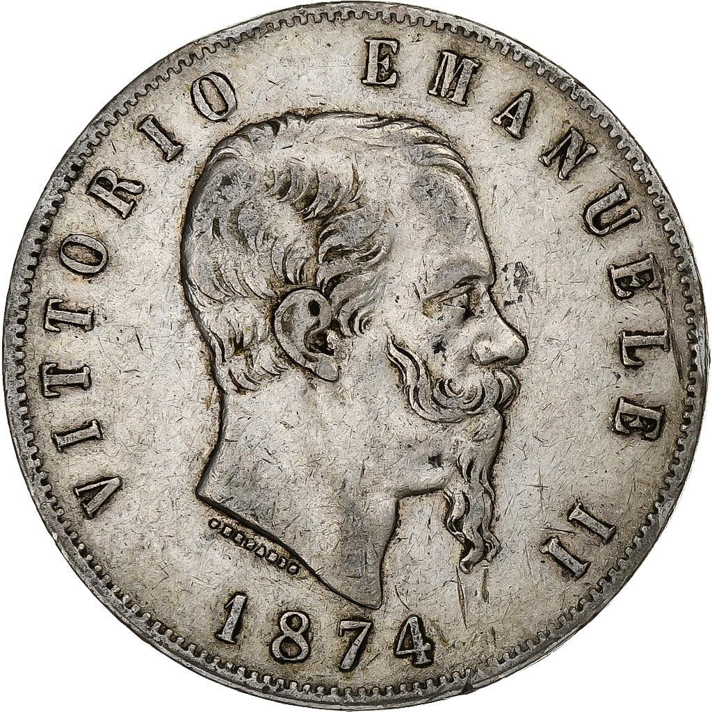 Italien, Vittorio Emanuele II, 5 Lire, 1874, Milan, Silber, S+, KM:8.3