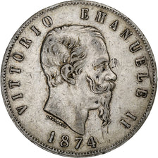 Italien, Vittorio Emanuele II, 5 Lire, 1874, Milan, Silber, S+, KM:8.3