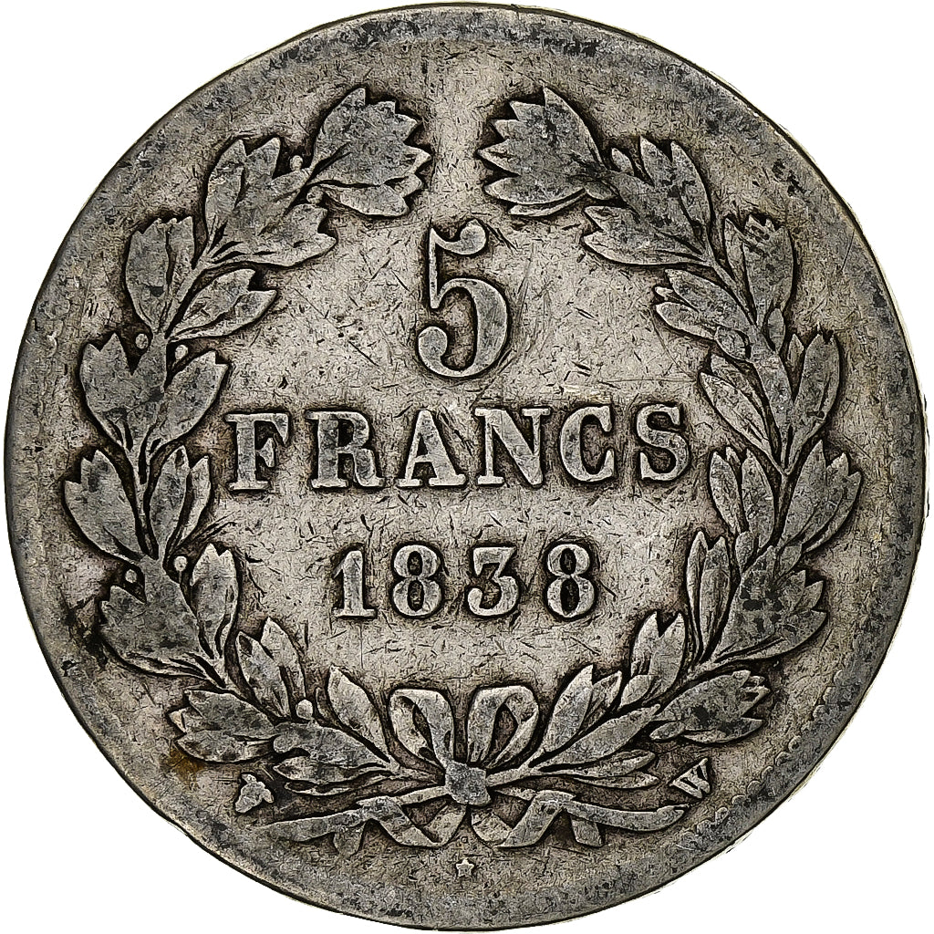 Francia, 5 Francs, Louis-Philippe, 1838, Lille, Plata, BC+, Gadoury:678, Le