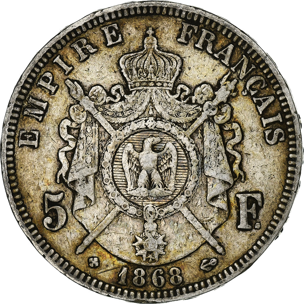 France, Napoleon III, 5 Francs, 1868, Strasbourg, Silver, VF(20-25), Gadoury:739