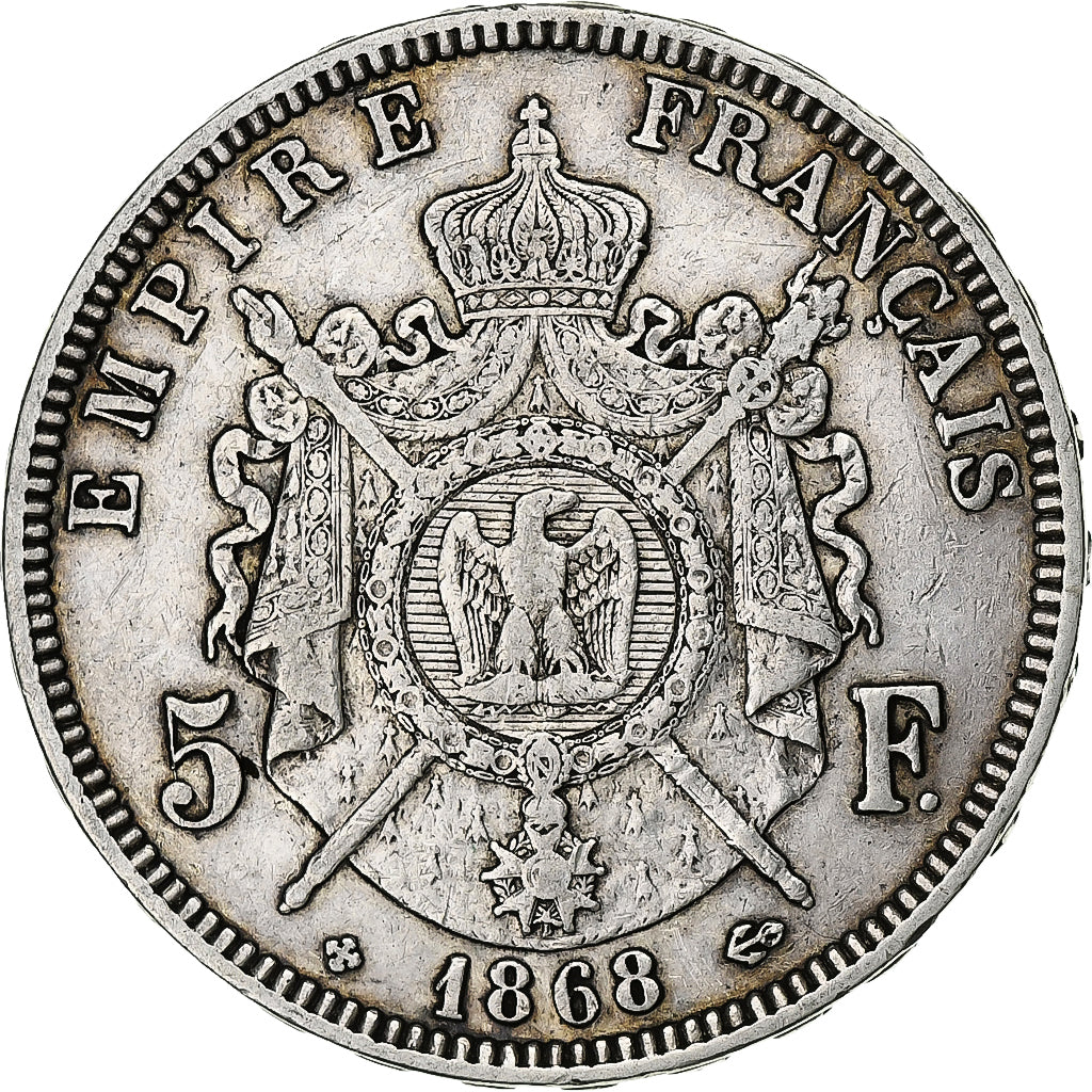 Frankrijk, Napoleon III, 5 Francs, 1868, Strasbourg, Zilver, FR+, Gadoury:739