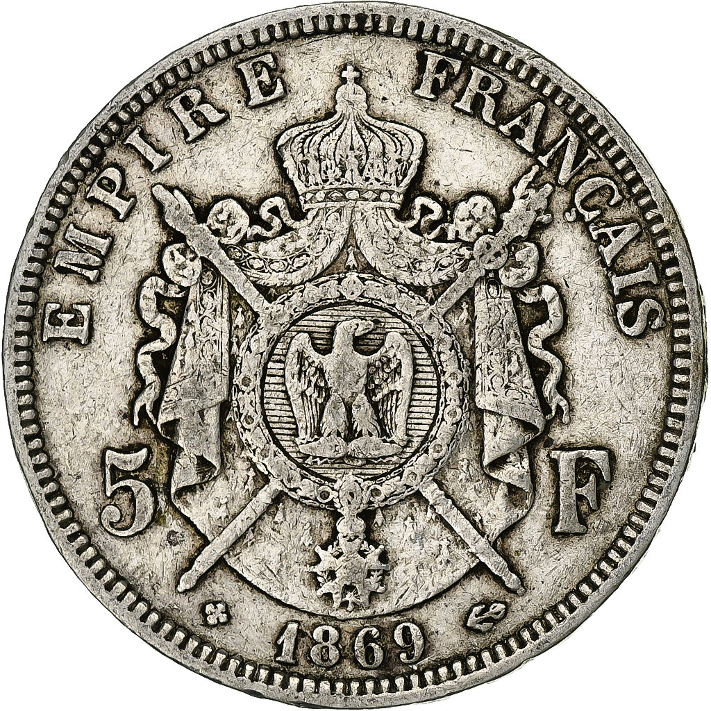 France, Napoléon III, 5 Francs, 1869, Strasbourg, Argent, TB, Gadoury:739