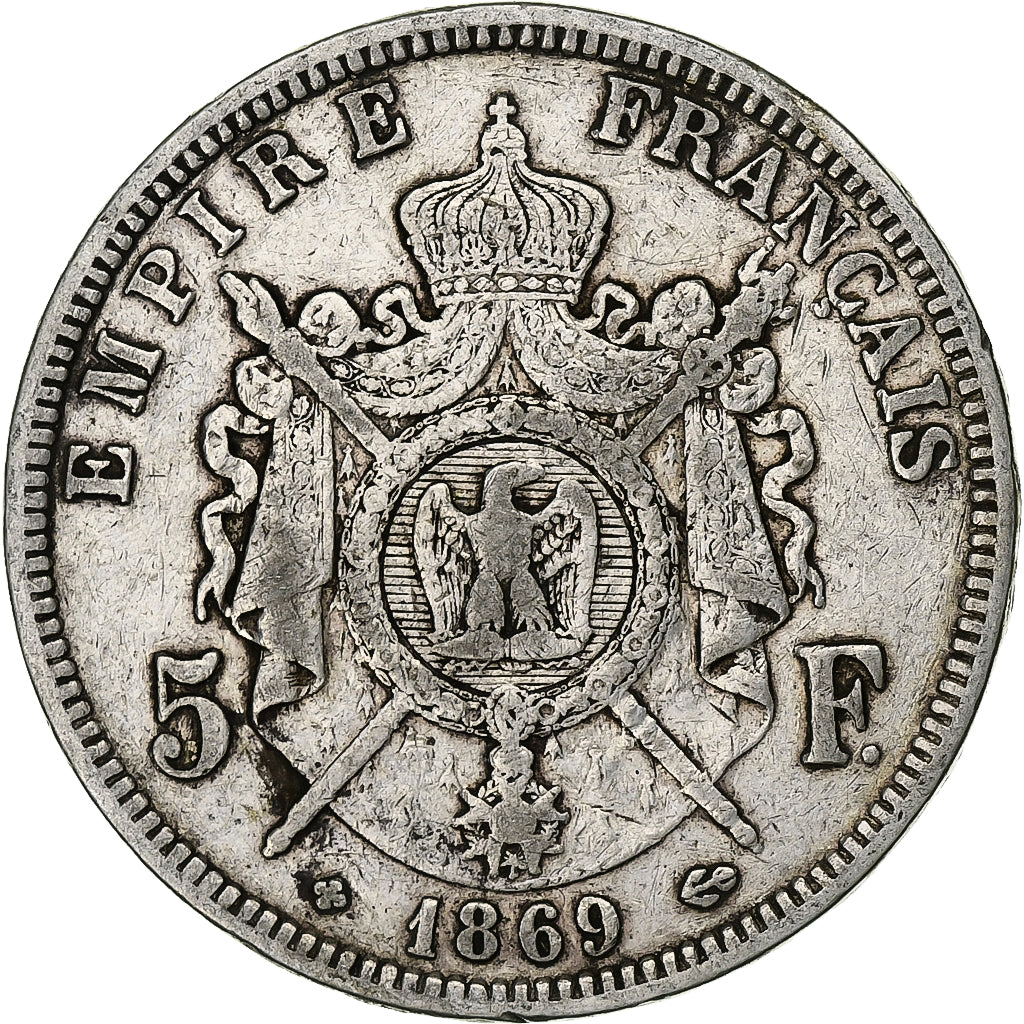 France, Napoléon III, 5 Francs, 1869, Strasbourg, Argent, TB, Gadoury:739