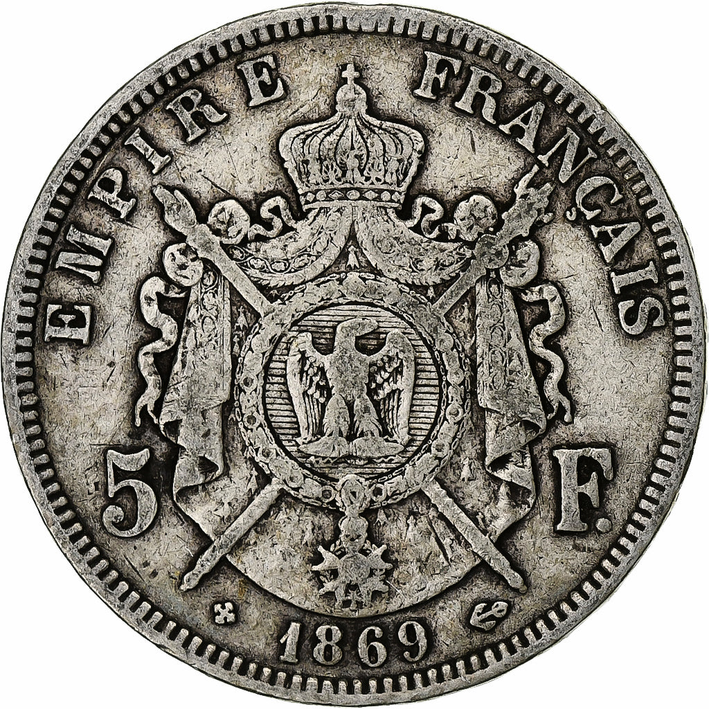 Frankreich, Napoleon III, 5 Francs, 1869, Strasbourg, Silber, S, Gadoury:739