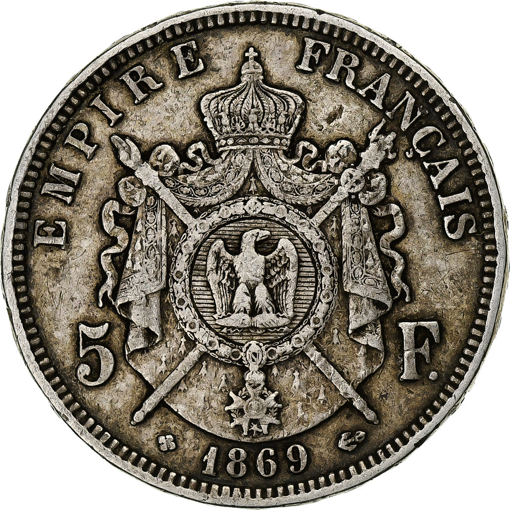 France, 5 Francs, Napoléon III, 1869, Strasbourg, Argent, TB+, Gadoury:739