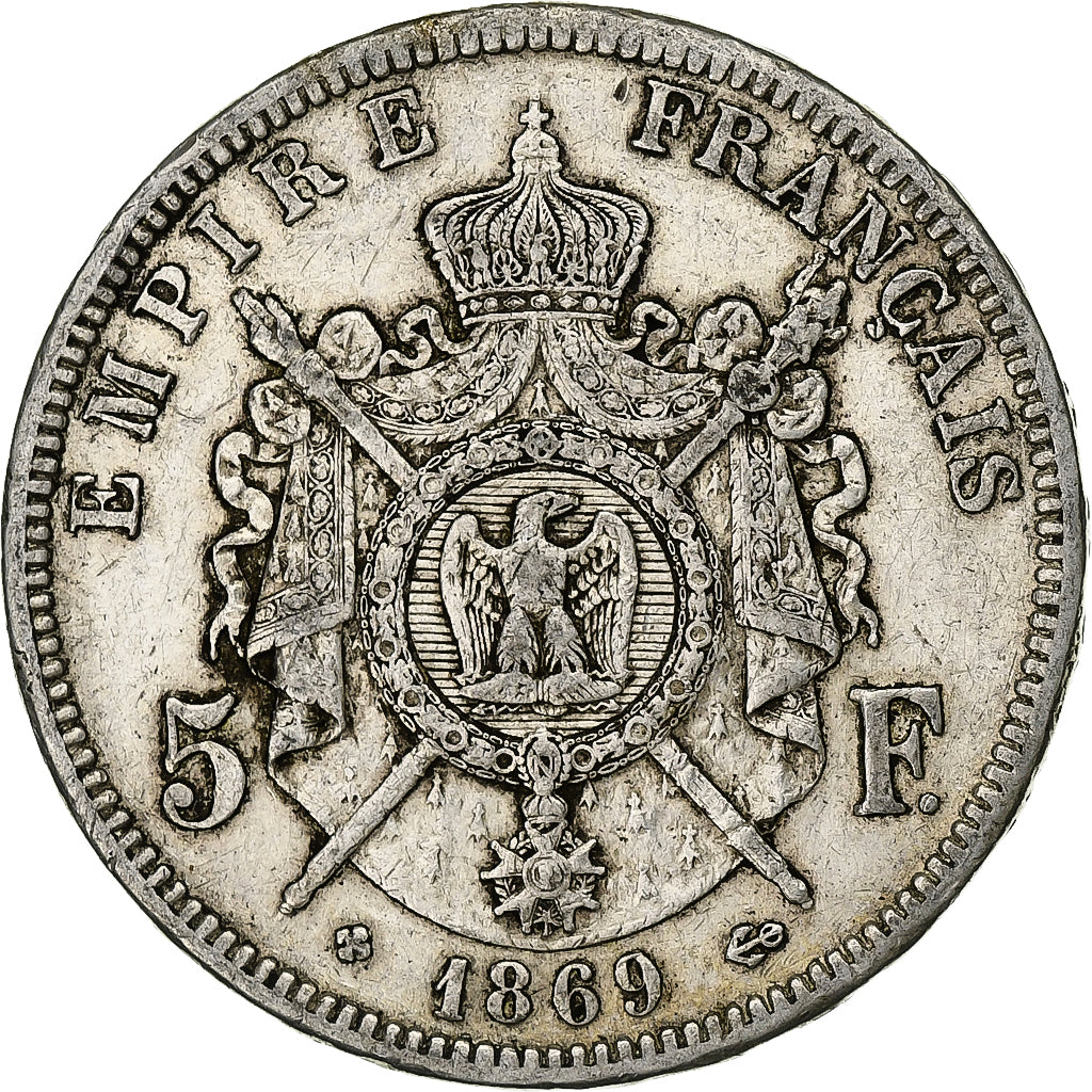 Francia, 5 Francs, Napoléon III, 1869, Strasbourg, Argento, MB+, Gadoury:739