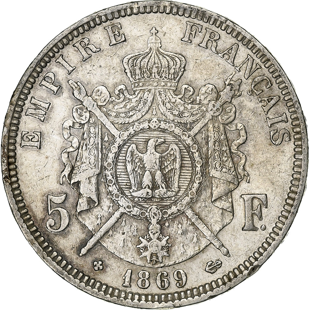 France, 5 Francs, Napoléon III, 1869, Strasbourg, Argent, TB+, Gadoury:739