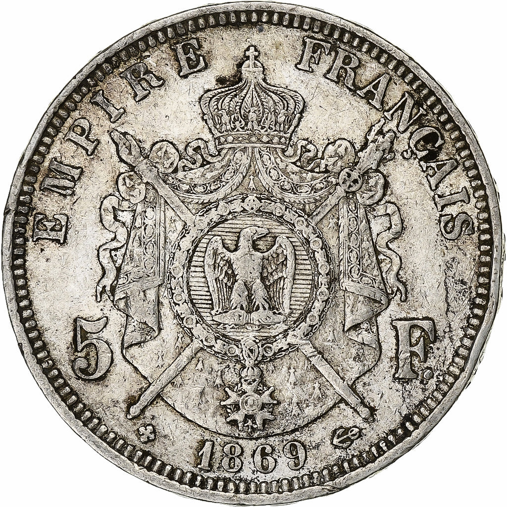 France, 5 Francs, Napoléon III, 1869, Strasbourg, Argent, TB+, Gadoury:739