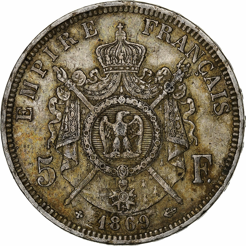 France, 5 Francs, Napoléon III, 1869, Strasbourg, Silver, EF(40-45)