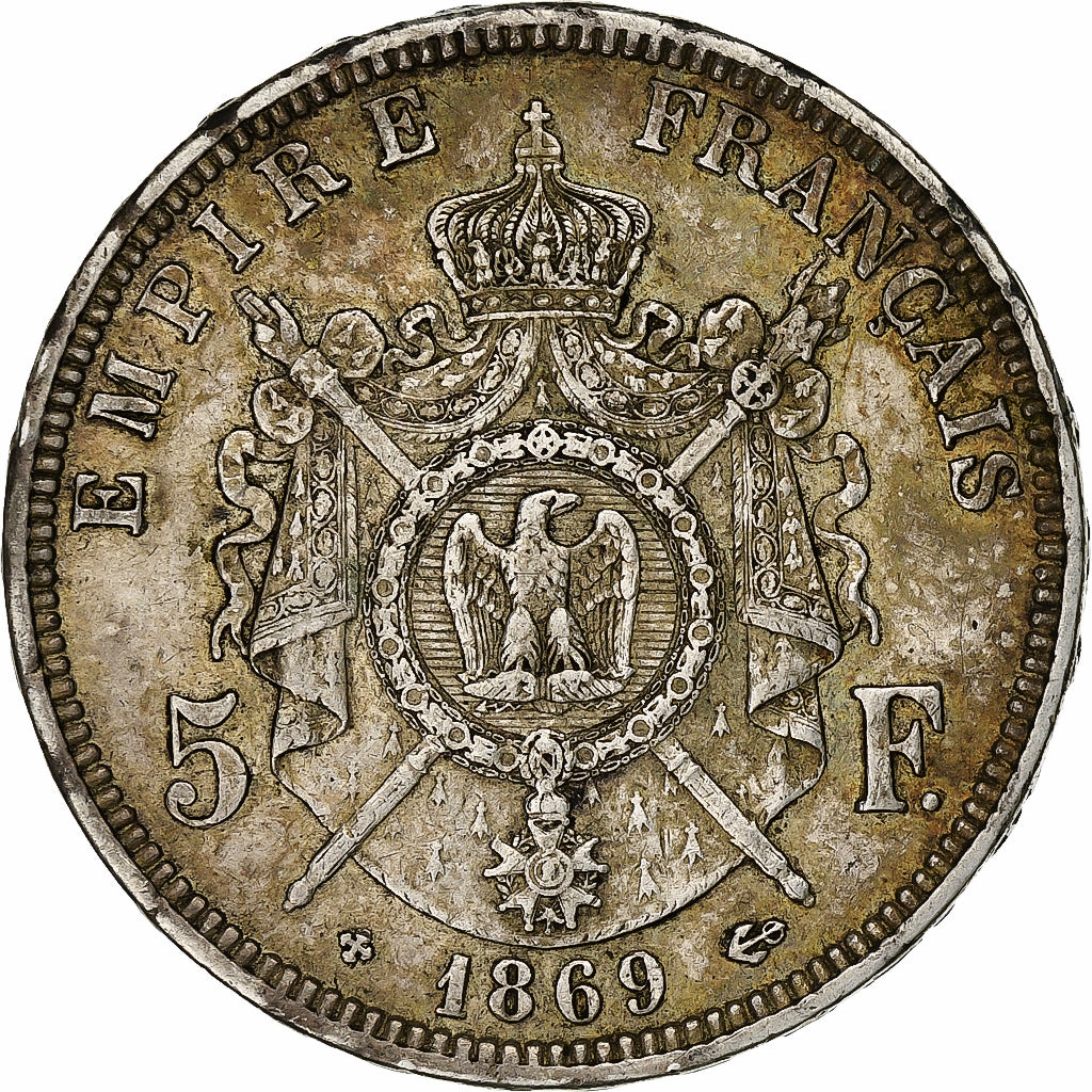 France, 5 Francs, Napoléon III, 1869, Strasbourg, Argent, TTB, Gadoury:739