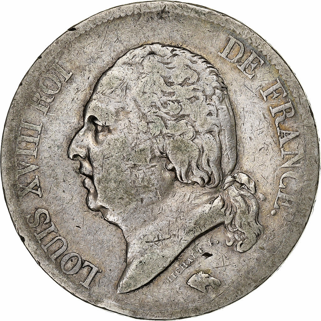 France, 5 Francs, Louis XVIII, 1821, Paris, Silver, F(12-15), Gadoury:614