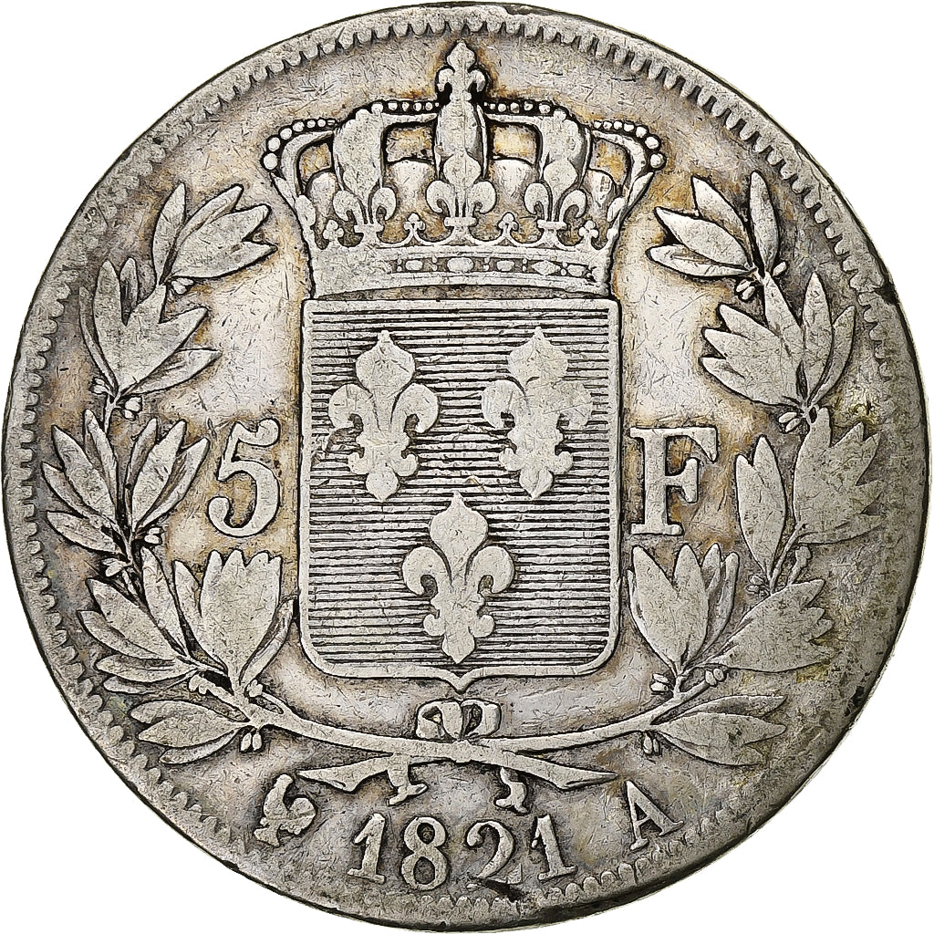 France, 5 Francs, Louis XVIII, 1821, Paris, Silver, F(12-15), Gadoury:614