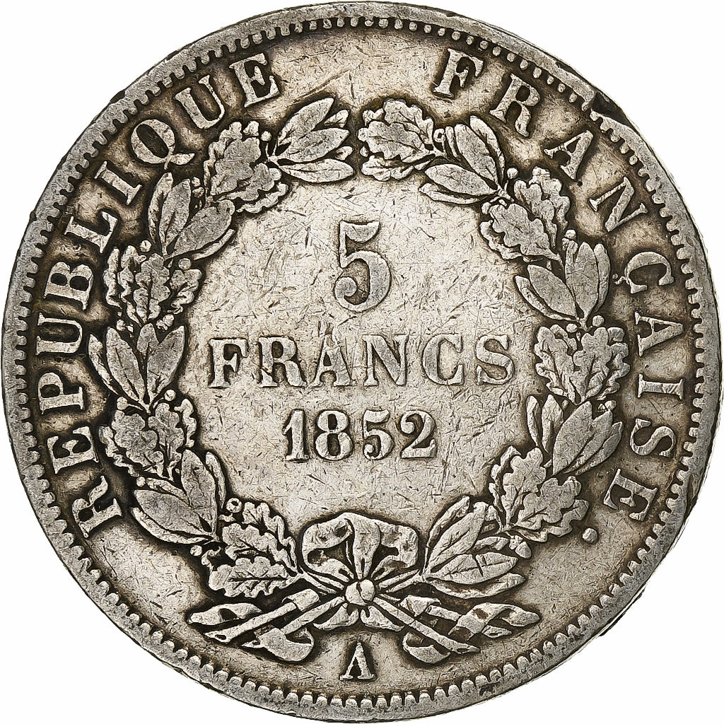 Francja, 5 Francs, Louis Napoléon Bonaparte, 1852, Paris, Srebro, F(12-15)