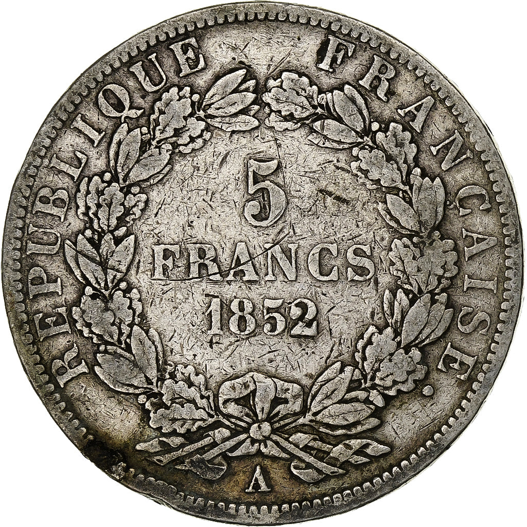 Frankrijk, 5 Francs, Louis Napoléon Bonaparte, 1852, Paris, Zilver, ZG+