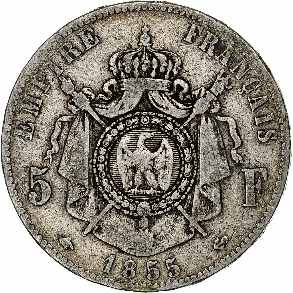 Frankrijk, 5 Francs, Napoléon III, 1855, Paris, Zilver, FR, Gadoury:734