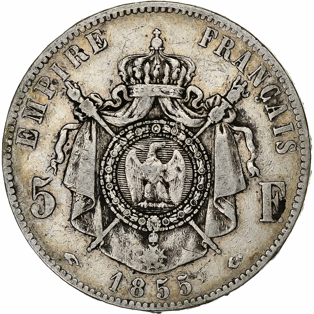 Frankrijk, 5 Francs, Napoléon III, 1855, Paris, Zilver, FR, Gadoury:734