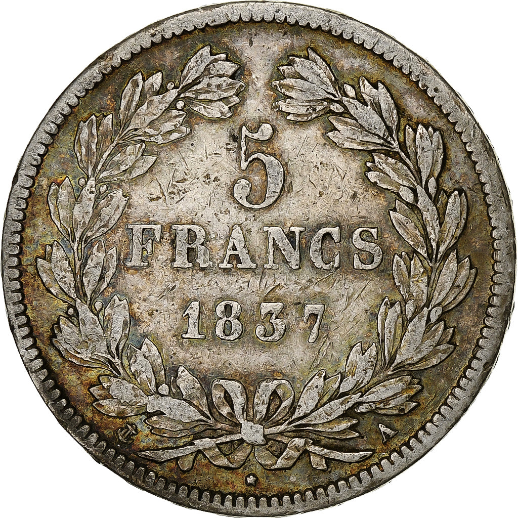 France, 5 Francs, Louis-Philippe, 1837, Paris, Silver, VF(30-35), Gadoury:678
