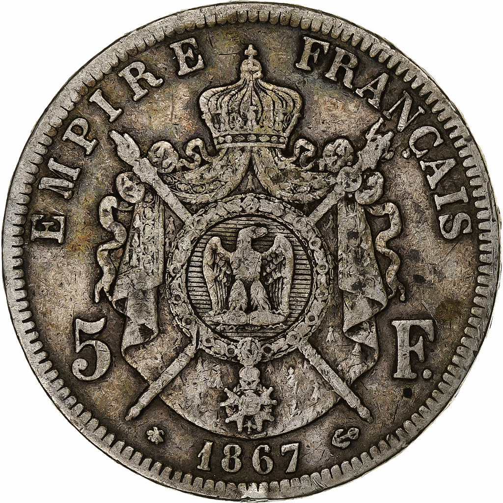 France, 5 Francs, Napoléon III, 1867, Paris, Silver, VF(20-25), KM:799.1
