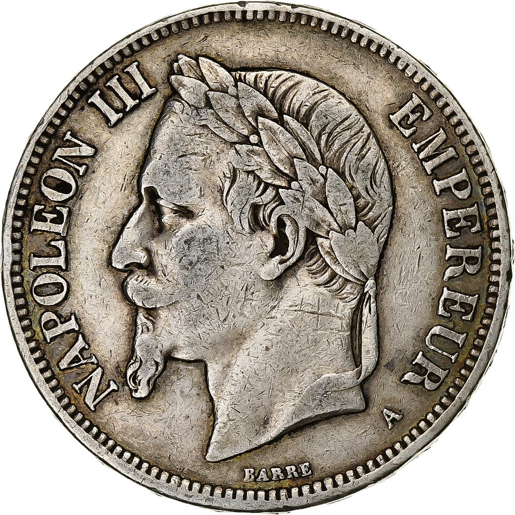 França, 5 Francs, Napoléon III, 1870, Paris, Prata, VF(30-35), Gadoury:739