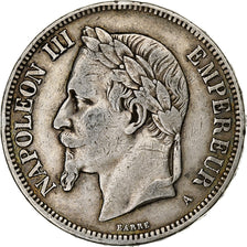 França, 5 Francs, Napoléon III, 1870, Paris, Prata, VF(30-35), Gadoury:739