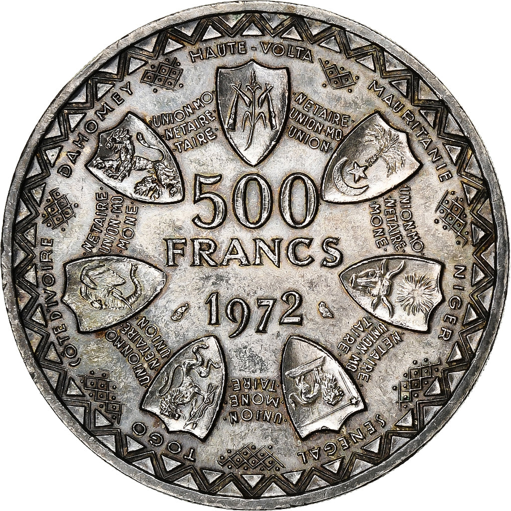 West Afrikaanse Staten, 500 Francs, 1972, Zilver, PR, KM:7