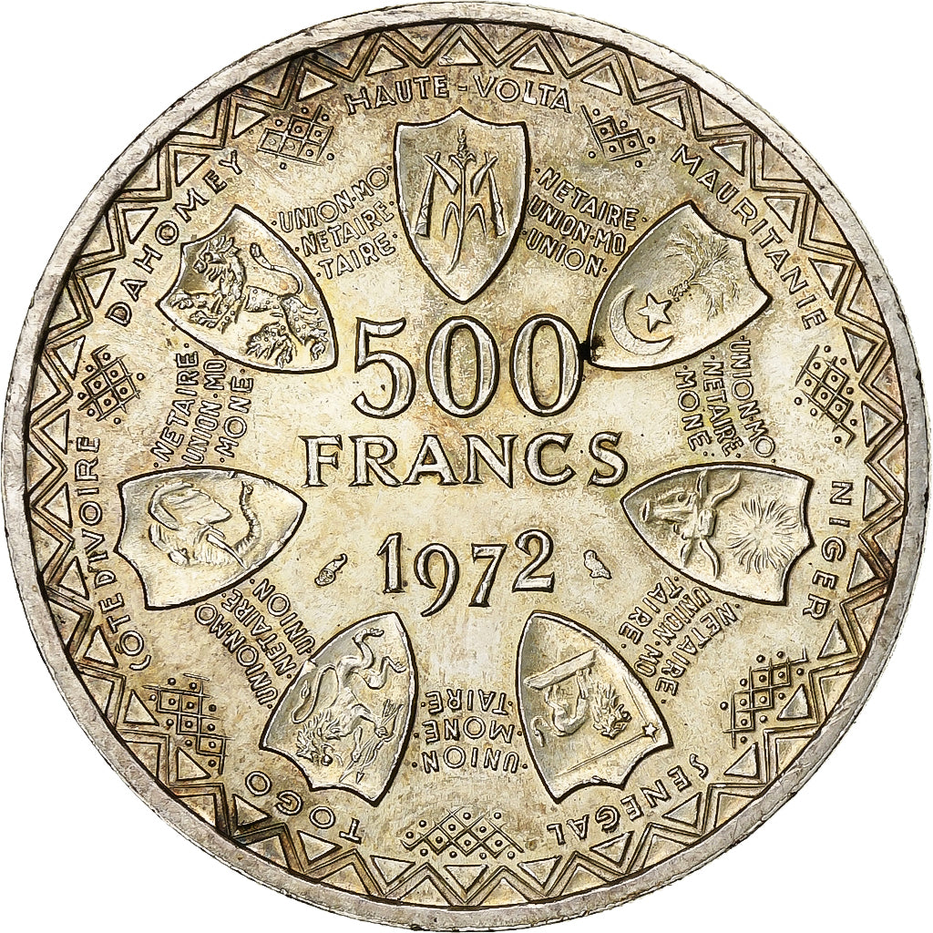 West Afrikaanse Staten, 500 Francs, 1972, Zilver, PR, KM:7