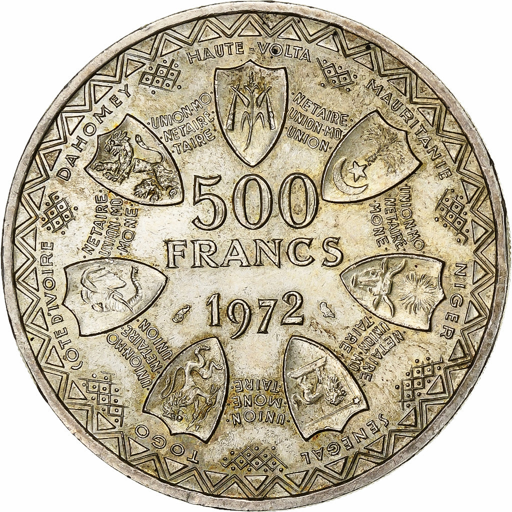 West African States, 500 Francs, 1972, Silver, AU(55-58), KM:7