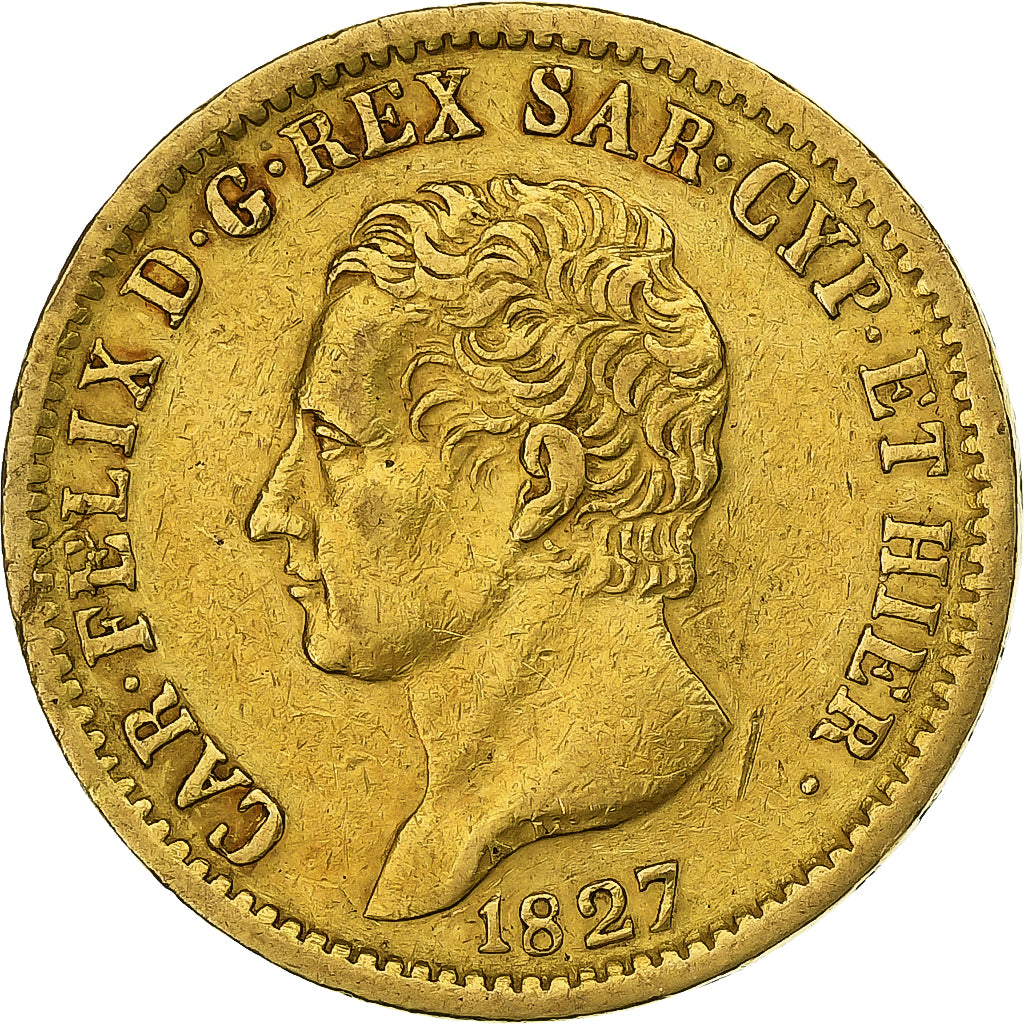 États italiens, SARDINIA, Carlo Felice, 20 Lire, 1827, Turin, Or, TTB, KM:118.1