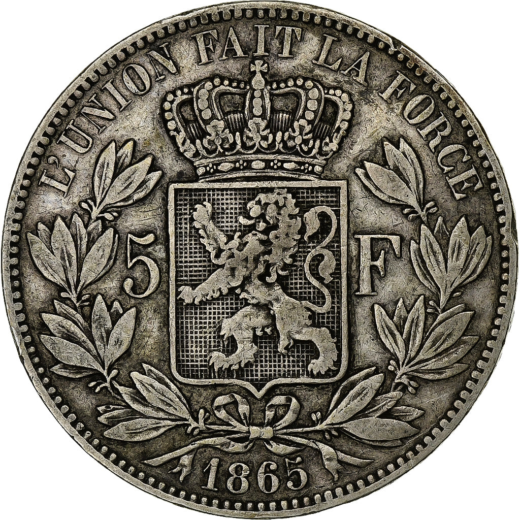 Belgium, Leopold I, 5 Francs, 5 Frank, 1865, Silver, VF(20-25), KM:17
