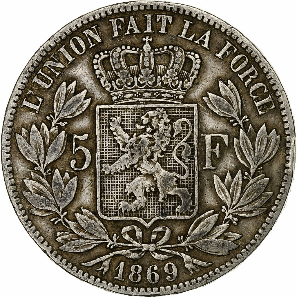 Belgium, Leopold II, 5 Francs, 5 Frank, 1869, Silver, VF(20-25), KM:24