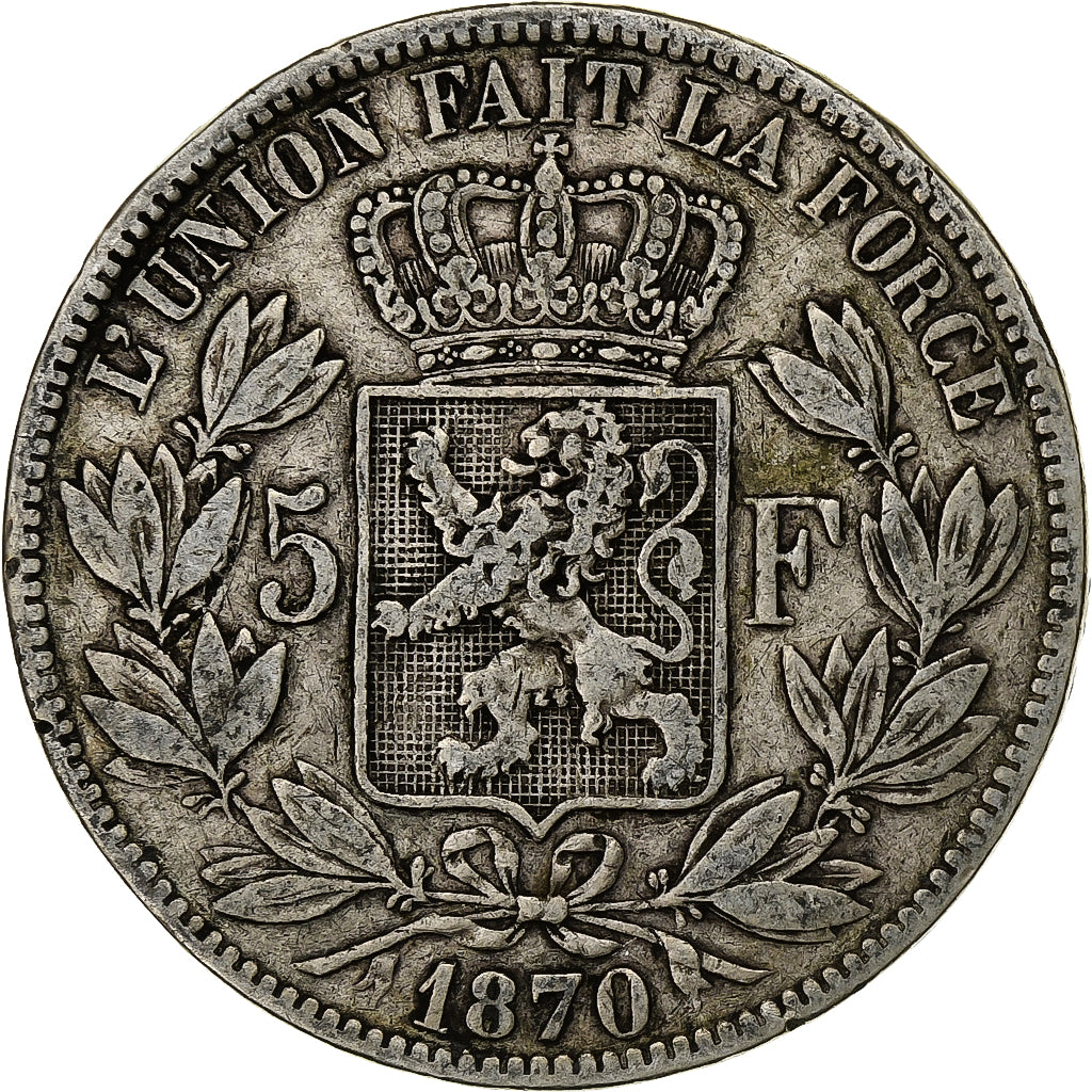 Belgium, Leopold II, 5 Francs, 5 Frank, 1870, Brussels, Silver, VF(20-25), KM:24