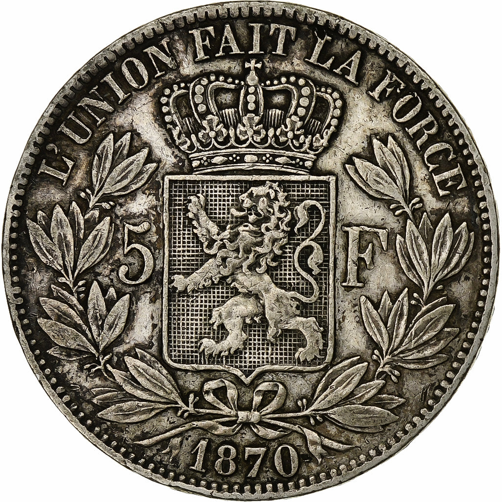 Belgium, Leopold II, 5 Francs, 5 Frank, 1870, Brussels, Silver, VF(30-35), KM:24