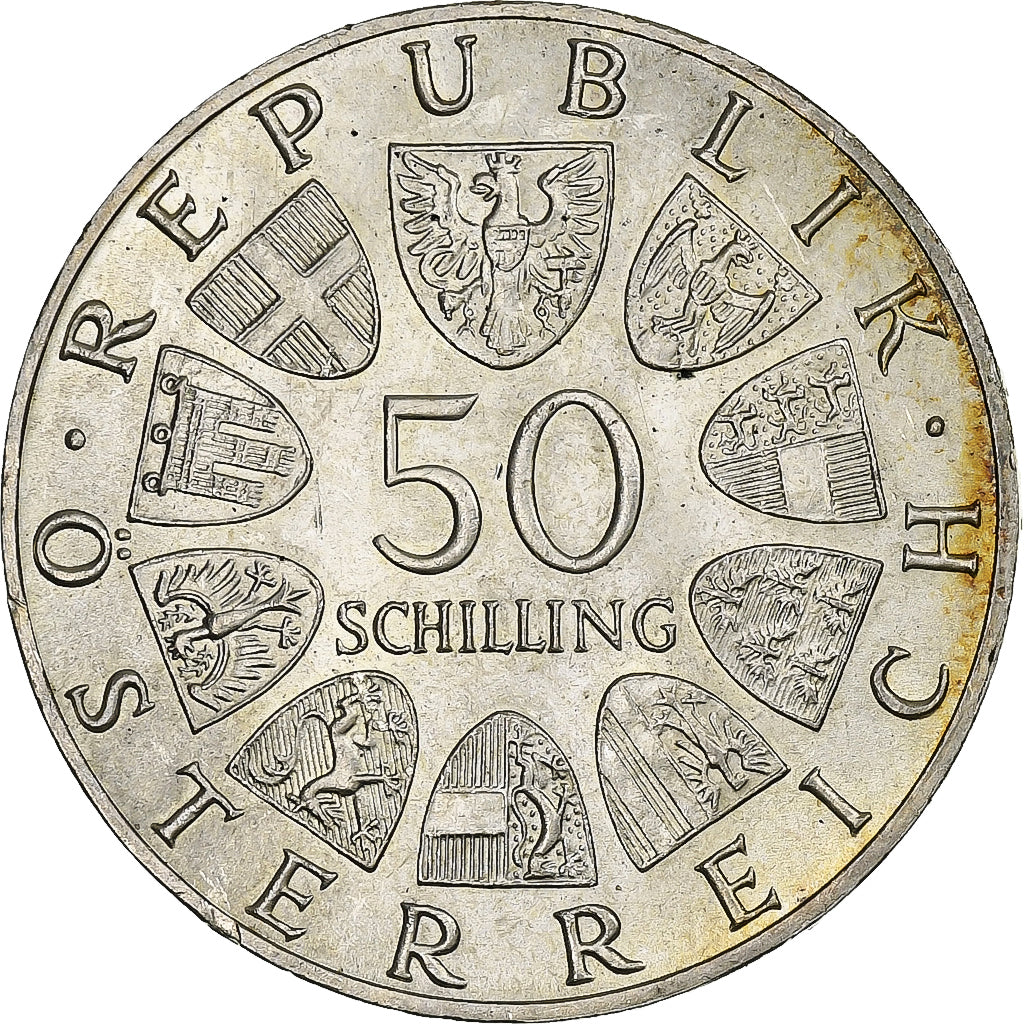 Áustria, 50 Schilling, 1965, Prata, AU(55-58)