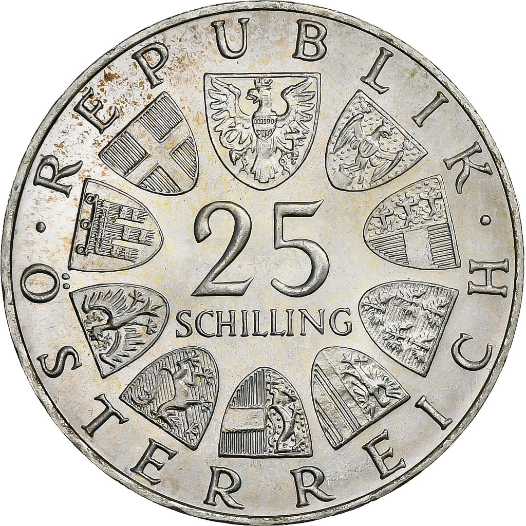 Áustria, 25 Schilling, 1970, Prata, MS(64), KM:2907