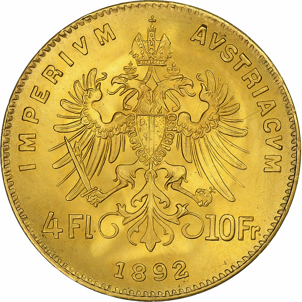 Austria, Franz Joseph I, 4 Florin 10 Francs, 1892, Official restrike, Oro, SC+
