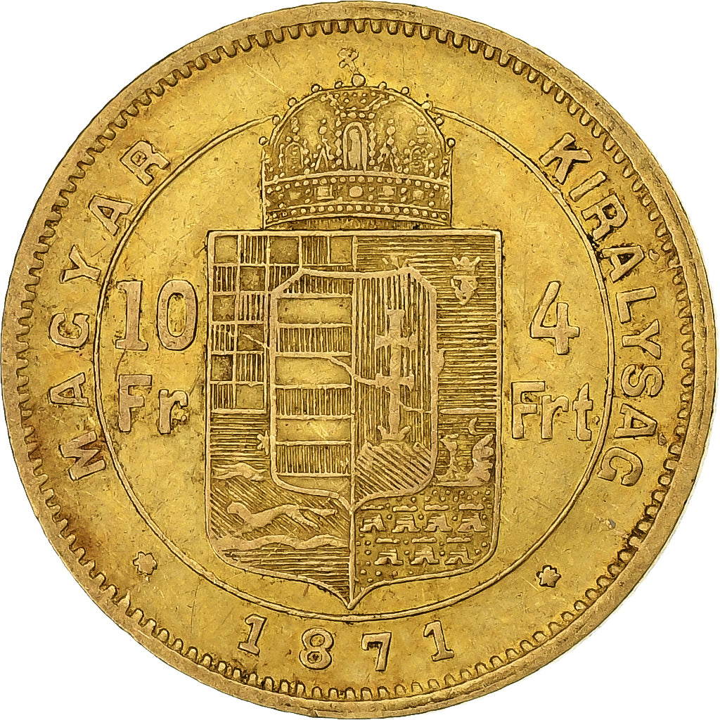 Hongarije, Franz Joseph I, 4 Forint 10 Francs, 1871, Kormoczbanya, Goud, ZF