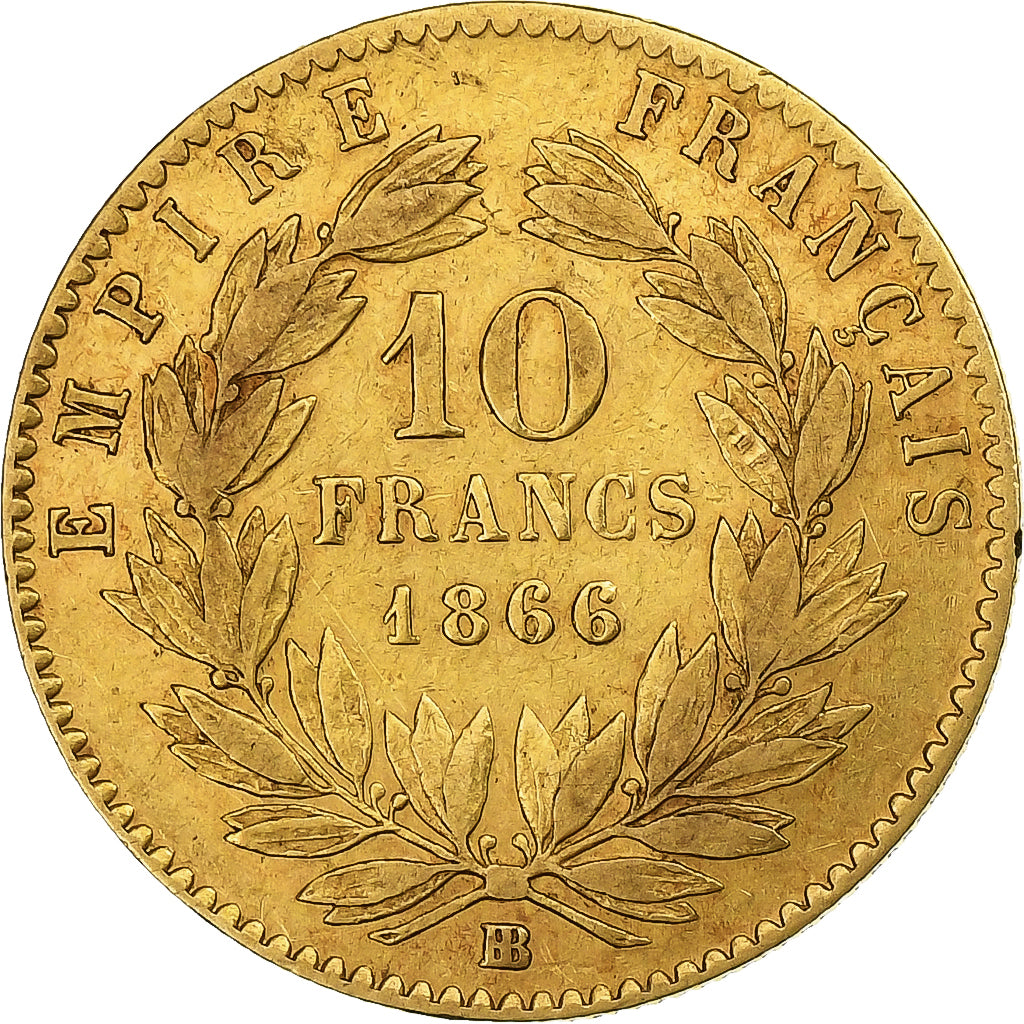 Francia, 10 Francs, Napoléon III, 1866, Strasbourg, Oro, MBC, Gadoury:1015