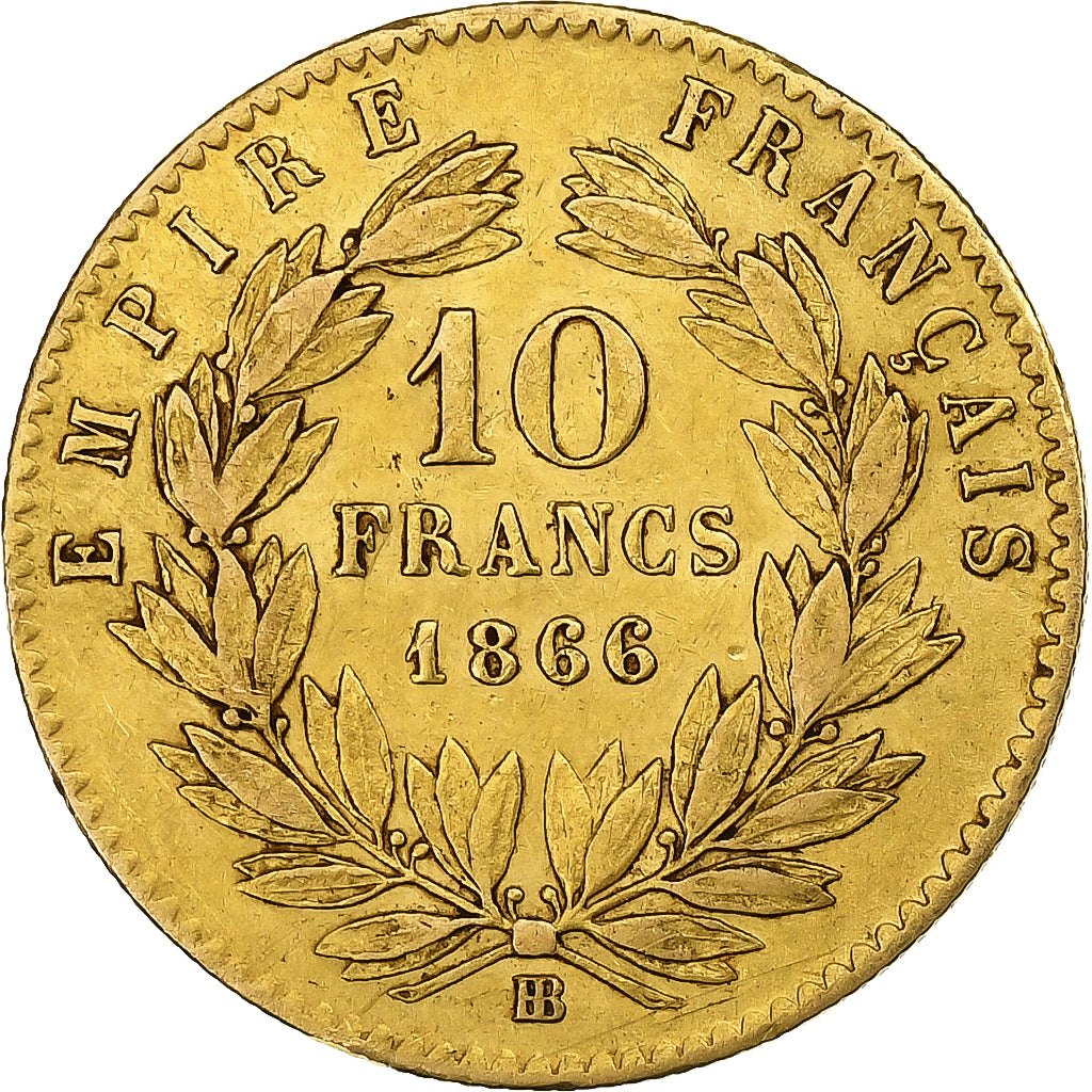 France, 10 Francs, Napoléon III, 1866, Strasbourg, Gold, AU(50-53)