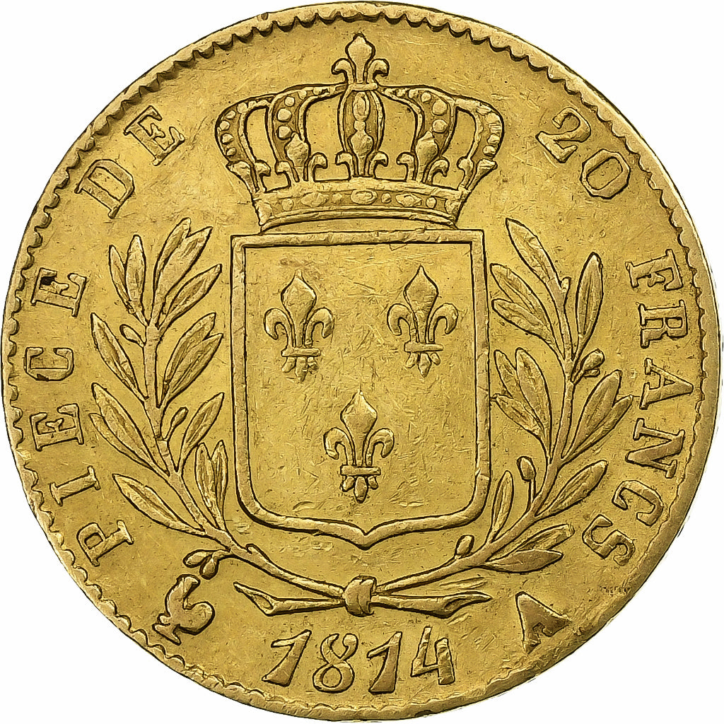 Frankrijk, 20 Francs, Louis XVIII, 1814, Paris, Goud, ZF, Gadoury:1026, KM:706.1