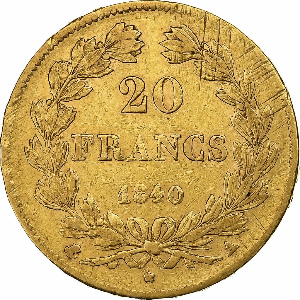 França, 20 Francs, Louis-Philippe, 1840, Paris, Dourado, EF(40-45)