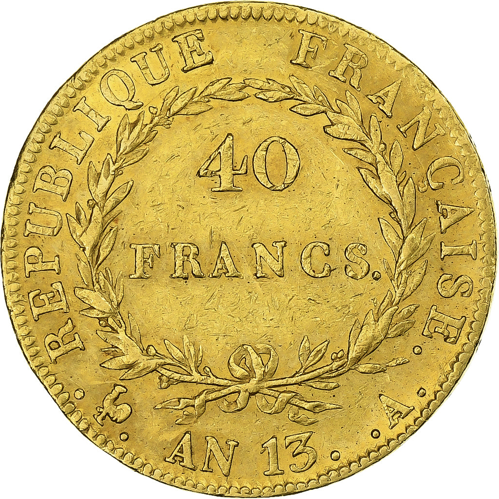 França, 40 Francs, Napoléon I, AN 13, Paris, Dourado, AU(50-53), Le