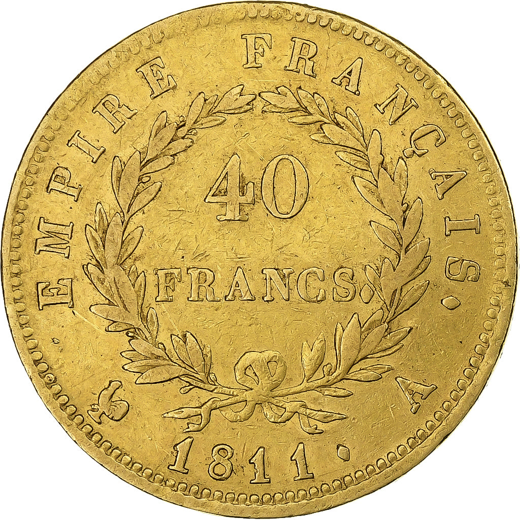 Francia, 40 Francs, Napoléon I, 1811, Paris, Oro, BC+, Gadoury:1084, KM:696.1