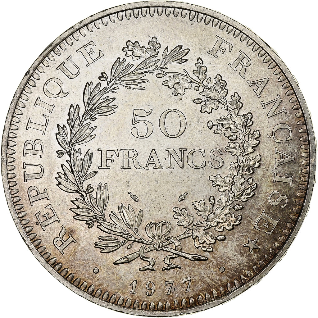 France, 50 Francs, Hercule, 1977, Paris, Silver, MS(63), Gadoury:882, KM:941.1