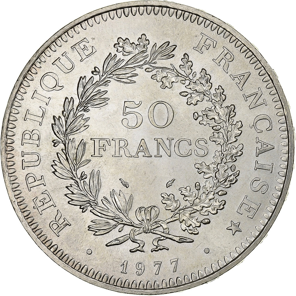 France, 50 Francs, Hercule, 1977, Paris, Silver, MS(63), Gadoury:882, KM:941.1