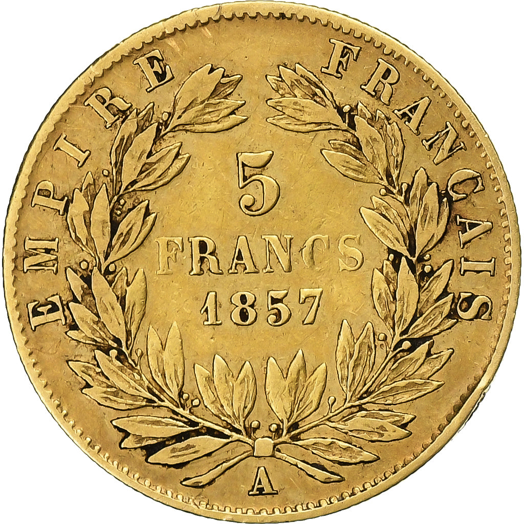 França, 5 Francs, Napoléon III, 1857, Paris, Dourado, VF(30-35), Gadoury:1001