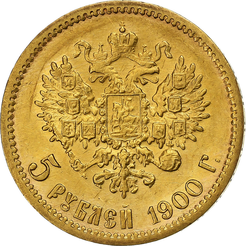 Russia, Nicholas II, 5 Roubles, 1900, St. Petersburg, Gold, AU(50-53), KM:62