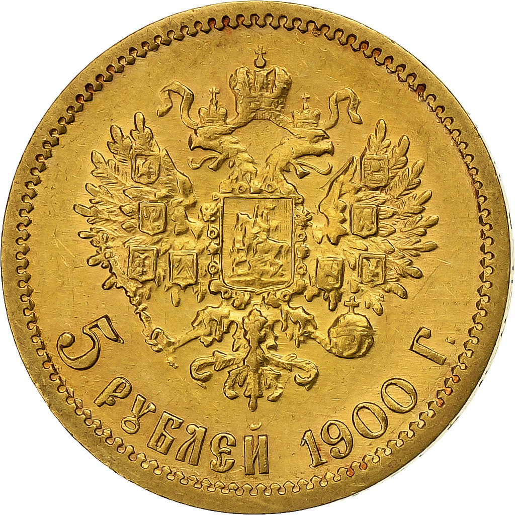 Russia, Nicholas II, 5 Roubles, 1900, St. Petersburg, Gold, AU(50-53), KM:62